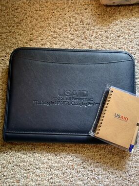 USAID Black Leather Tablet Portfolio with Branded Notebook